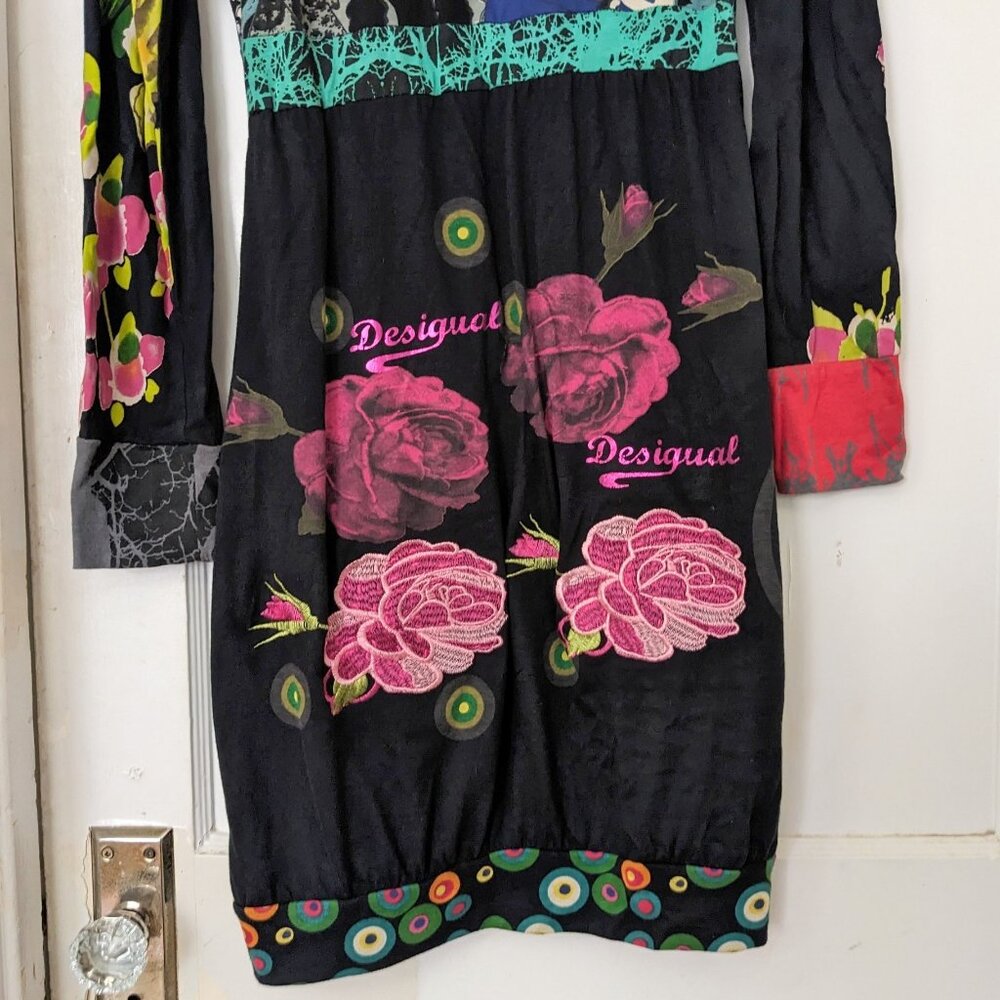 Desigual Women's Boho Band Hem Bubble Dress High Waist Multi-Color Size M/L - Picture 10 of 12